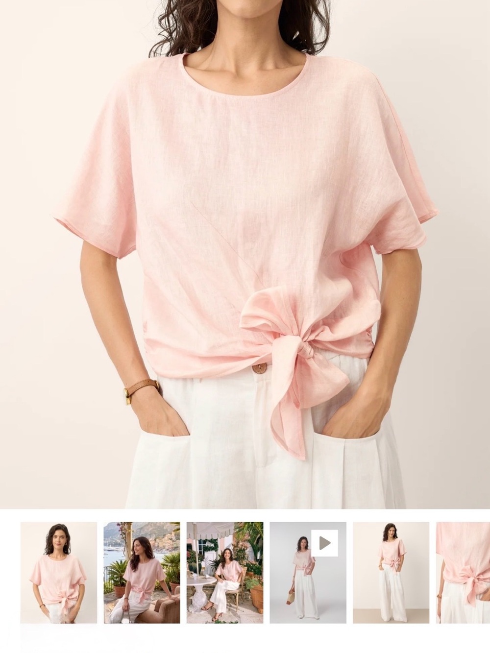 Lintico 100% Linen Light Pink Tie-Front Women's Top Size L NWOT